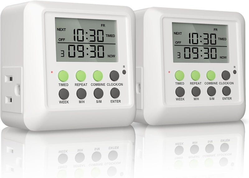 NOKMIT 2 × 3 في 1 قابس مؤقت مزدوج مع دورة فاصل للاستخدام الداخلي، مؤقت رقمي قابل للبرمجة لمدة 7 أيام 24 ساعة (15A، 1875W) - Image 1